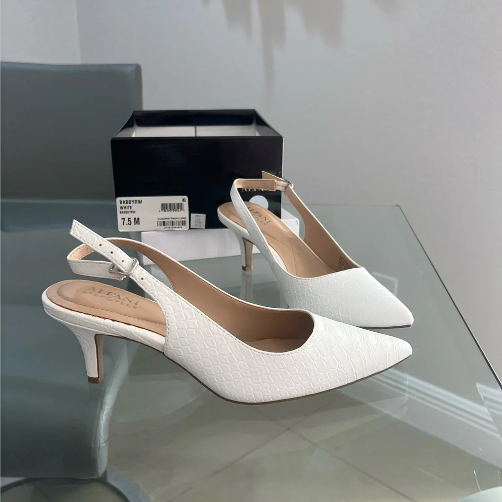 NEW Alfani Women's Step N' Flex white Sling Back Buckle Pointed Pumps Size 7.5M - Picture 3 of 9